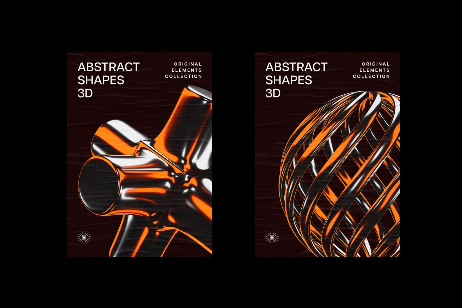 Two book covers showing abstract 3D shapes in orange with black