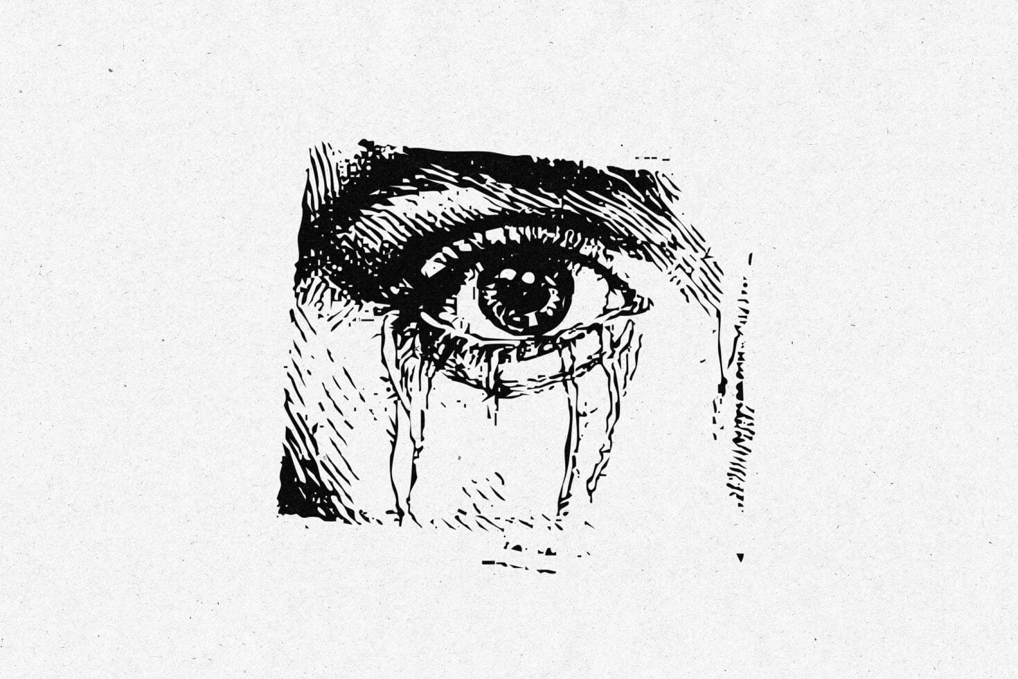 Black ink sketch of eye with intense stare on paper