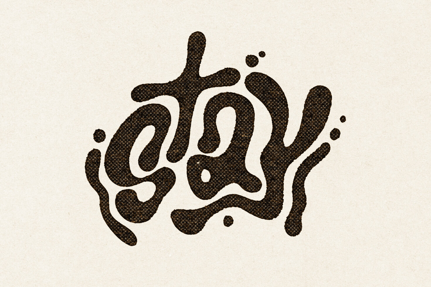 Organic black textured logo mark with wavy flowing letterforms on cream