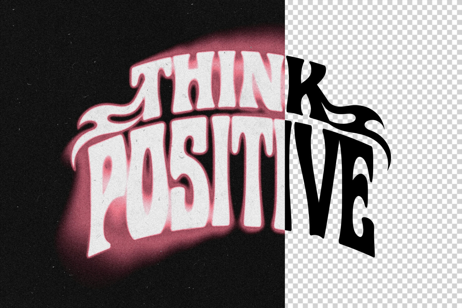 Neon glowing text effect with transparent background layer showing pink glitch style