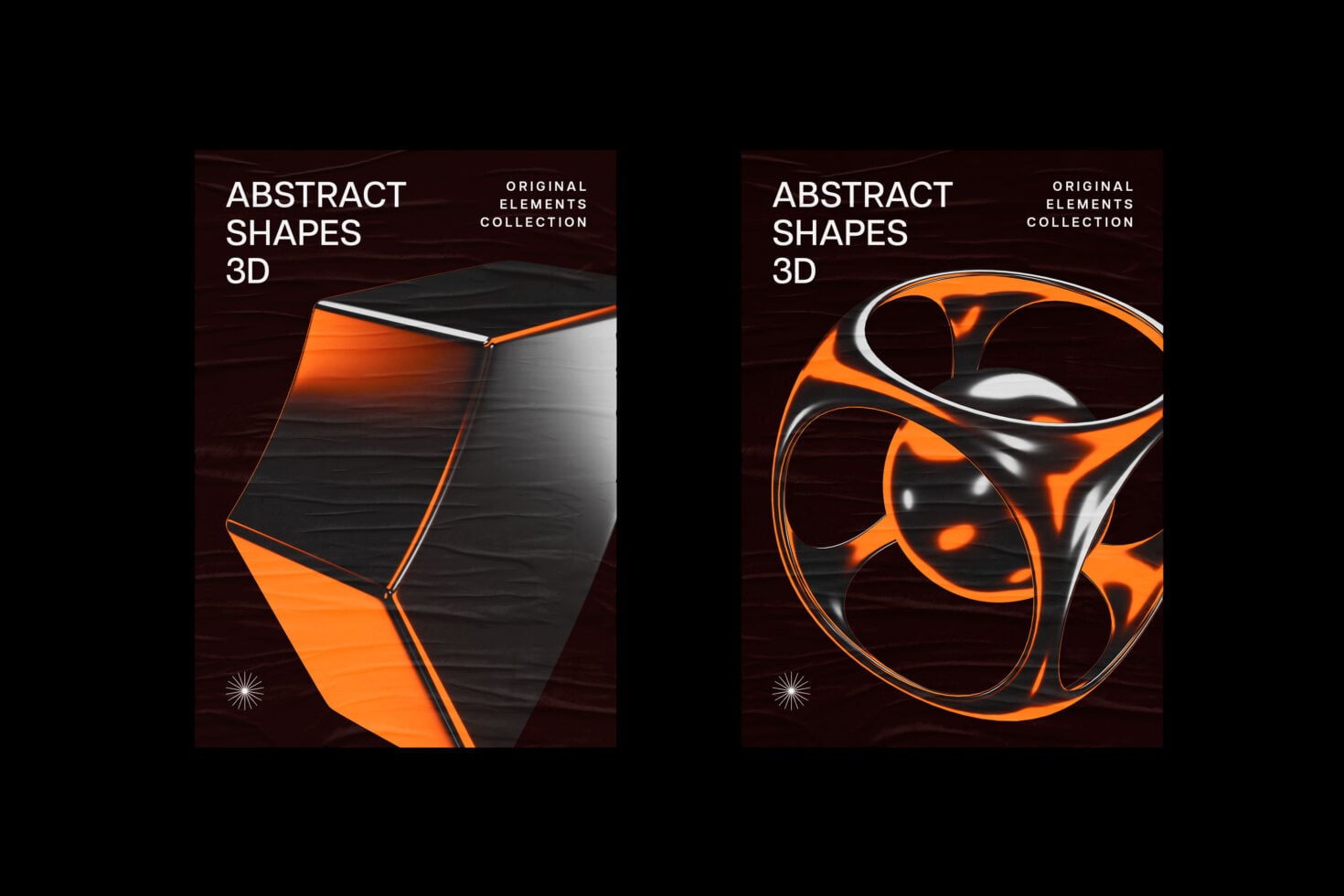 Abstract Shapes 3D poster with geometric cube in orange against dark textured backdrop