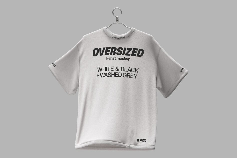 Single oversized cream tee on hanger with text mockup