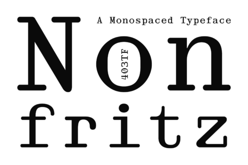 Nonfritz font display showing large letters with 403TF creator mark in center O