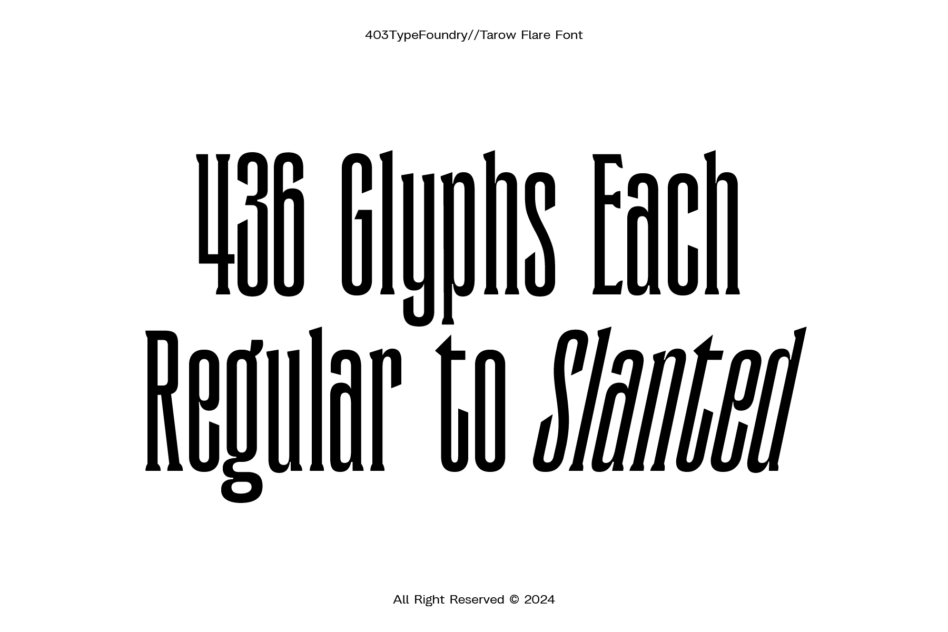 Tarow Flare font sample displaying regular to slanted weight variations