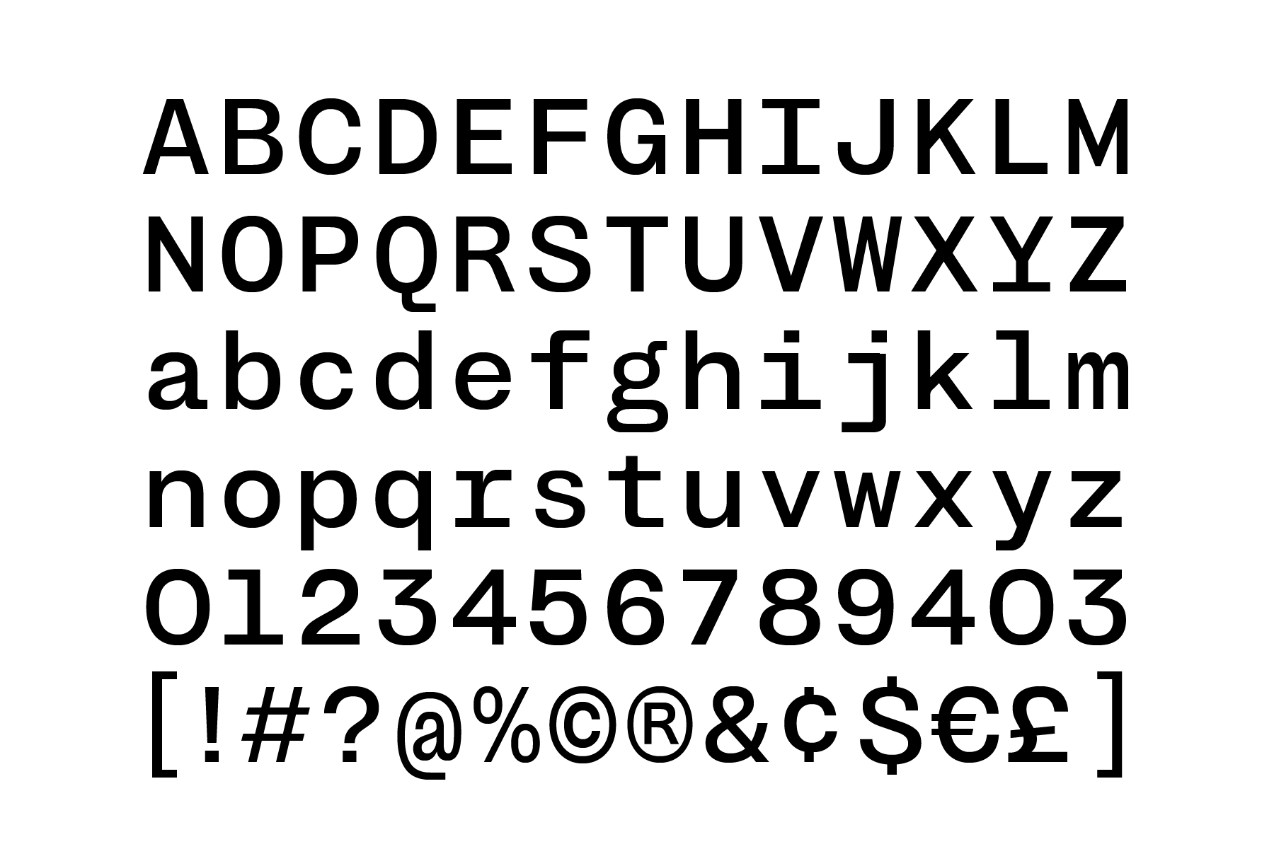 403 Mono monospace typeface showing uppercase, lowercase, numbers, symbols
