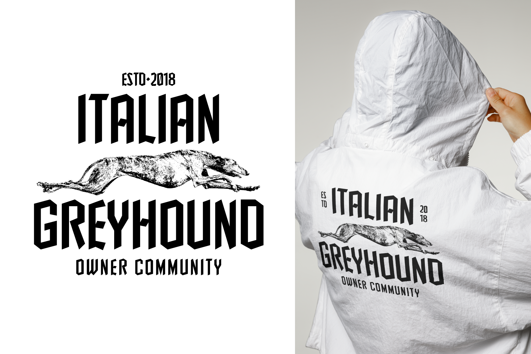 Italian Greyhound owner community hoodie mockup with greyhound illustration