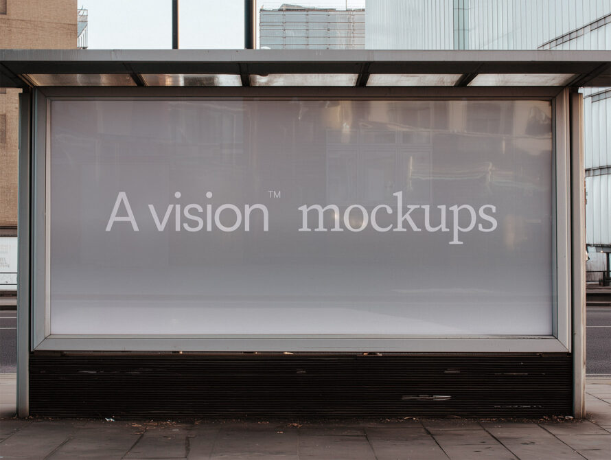 Frosted glass outdoor billboard mounted on storefront facade