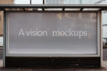 Large storefront window with A vision mockups text in white sans serif type