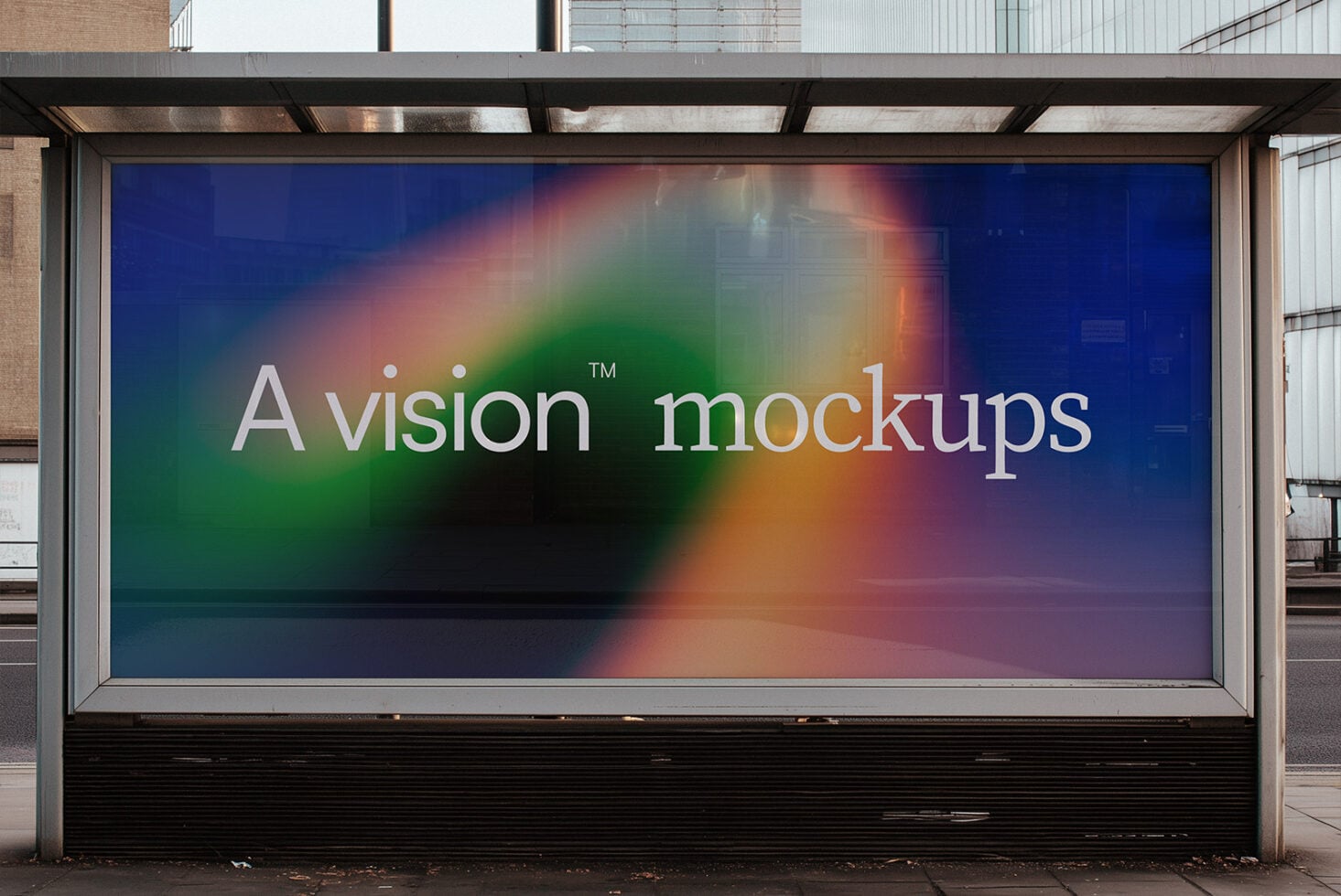 Radiant street billboard with colorful light wash across ground