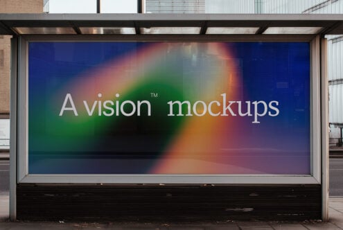 Radiant street billboard with colorful light wash across ground
