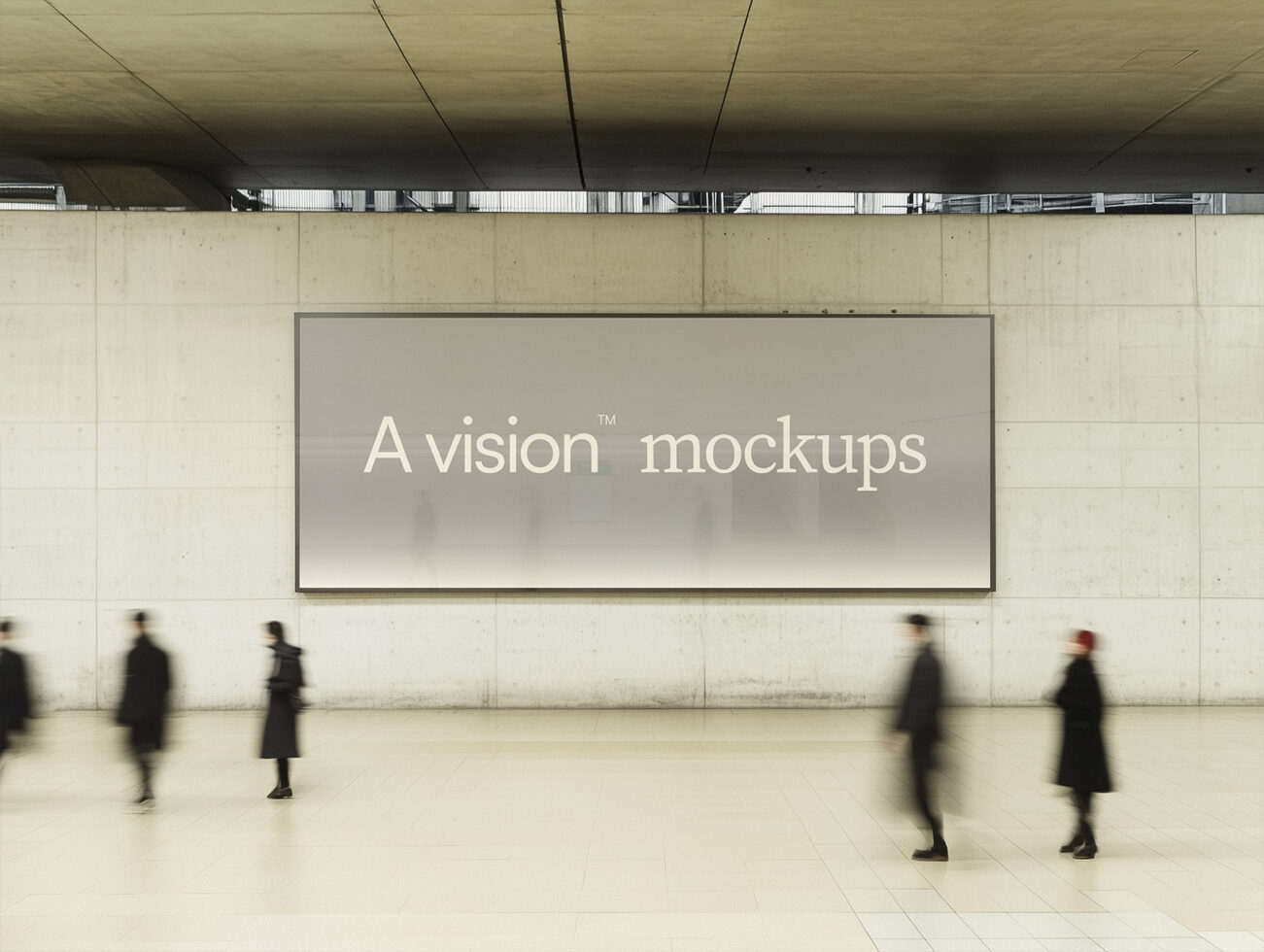 Large horizontal screen on concrete wall with neutral gray background