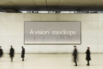 Large horizontal screen on concrete wall with soft gray neutral display