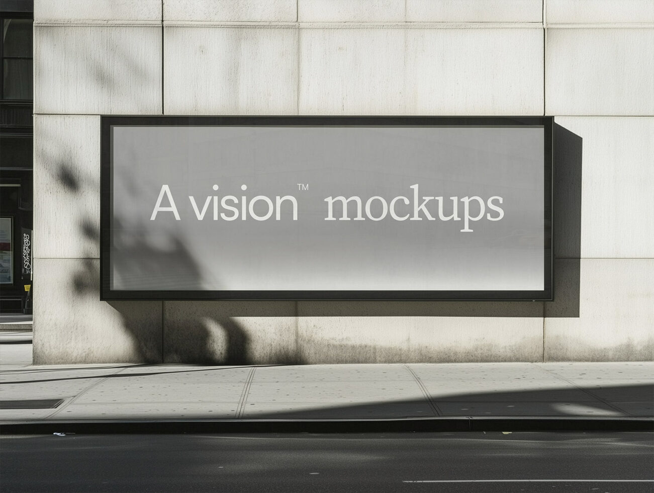 Horizontal storefront sign with soft neutral display on concrete facade