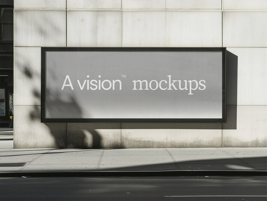 Horizontal storefront sign with soft neutral display on concrete facade