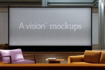 Panoramic screen showing clean gray surface above modern purple gold lounge furniture