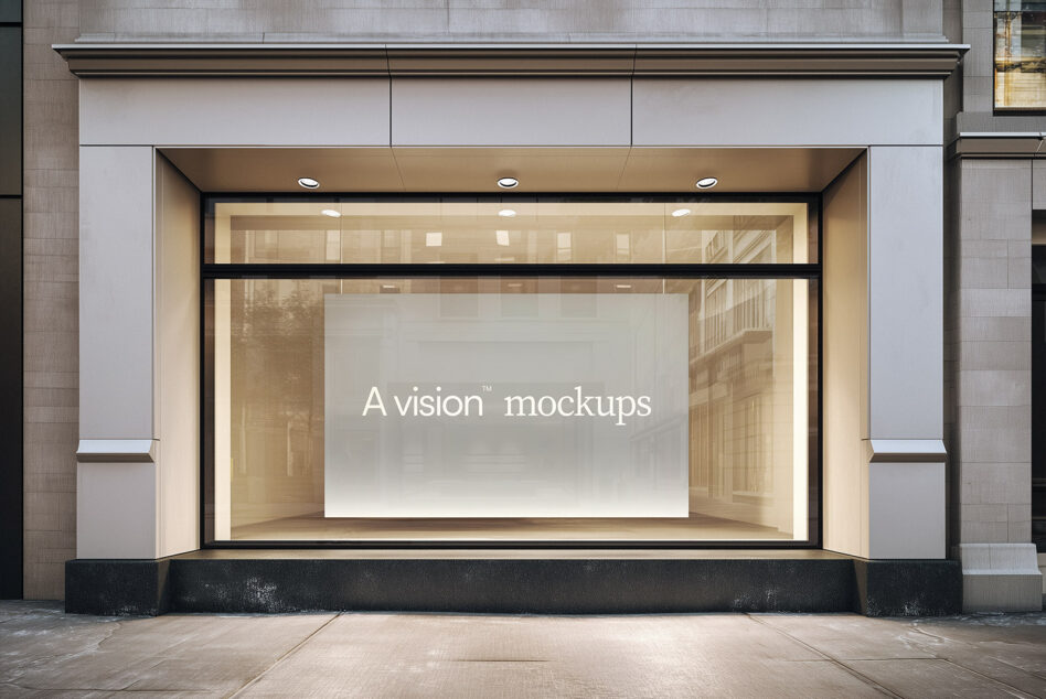 Minimal storefront with white signage display on cream interior backdrop