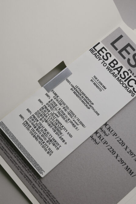 Folded ID card mockup on white background showing printed text inside spread