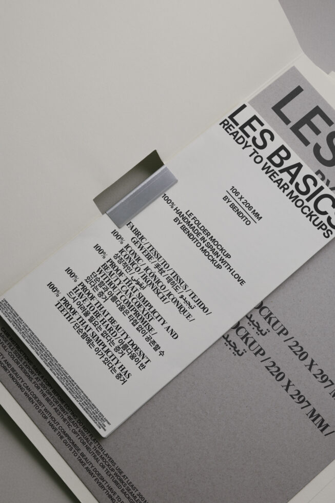 Folded ID card mockup on white background showing printed text inside spread