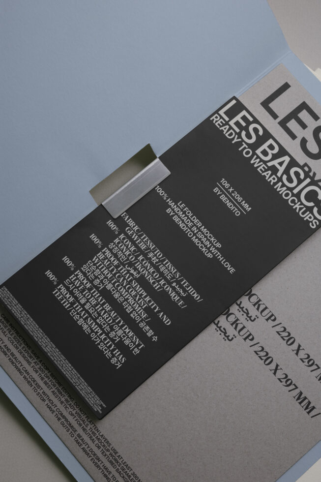 Folded ID card mockup on blue background showing printed text inside spread