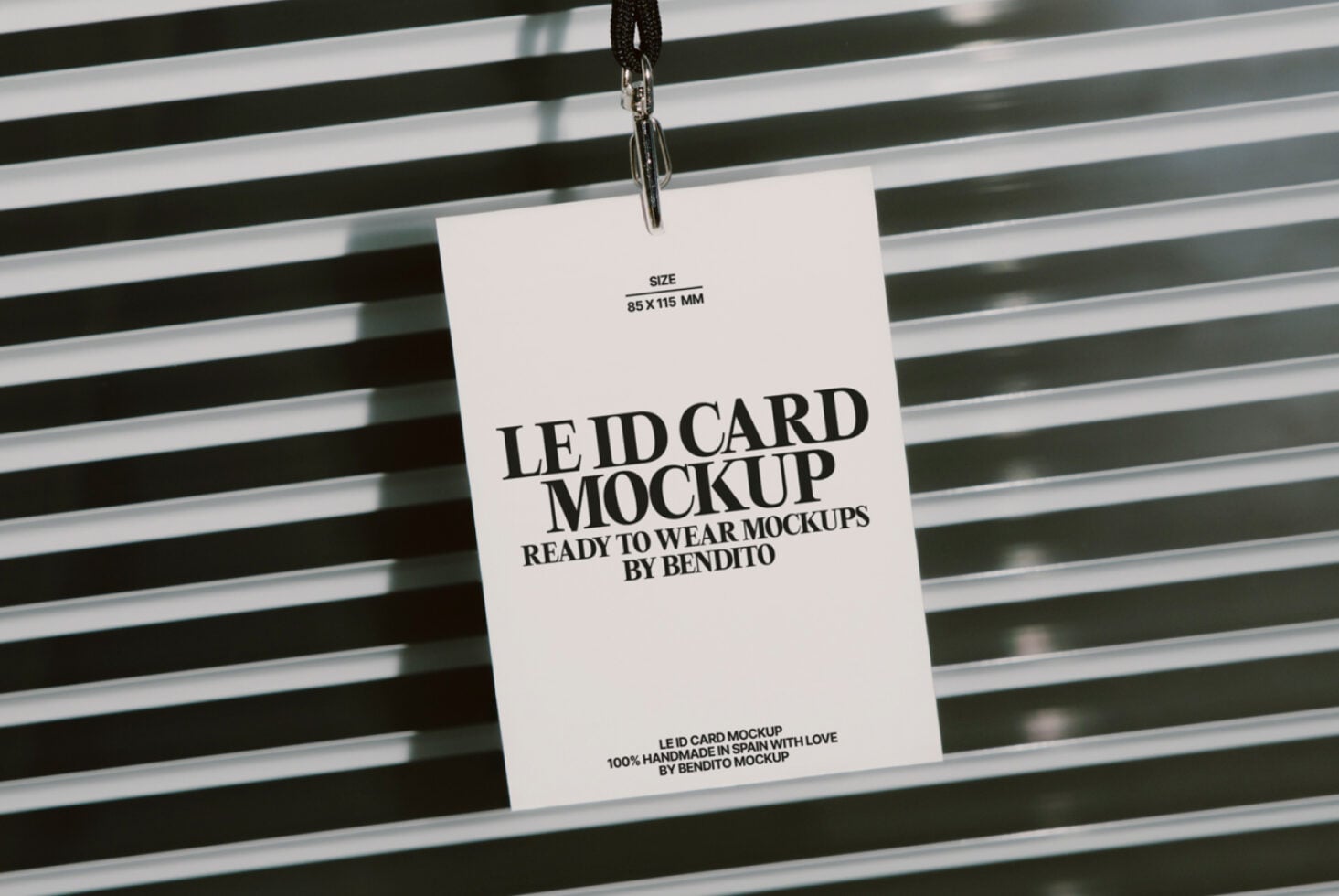 White lanyard card mockup flat lay shot from above with horizontal stripes