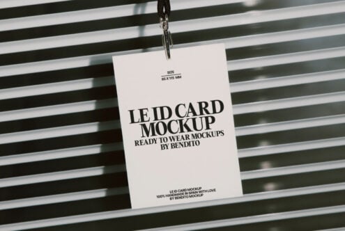 White lanyard card mockup flat lay shot from above with horizontal stripes