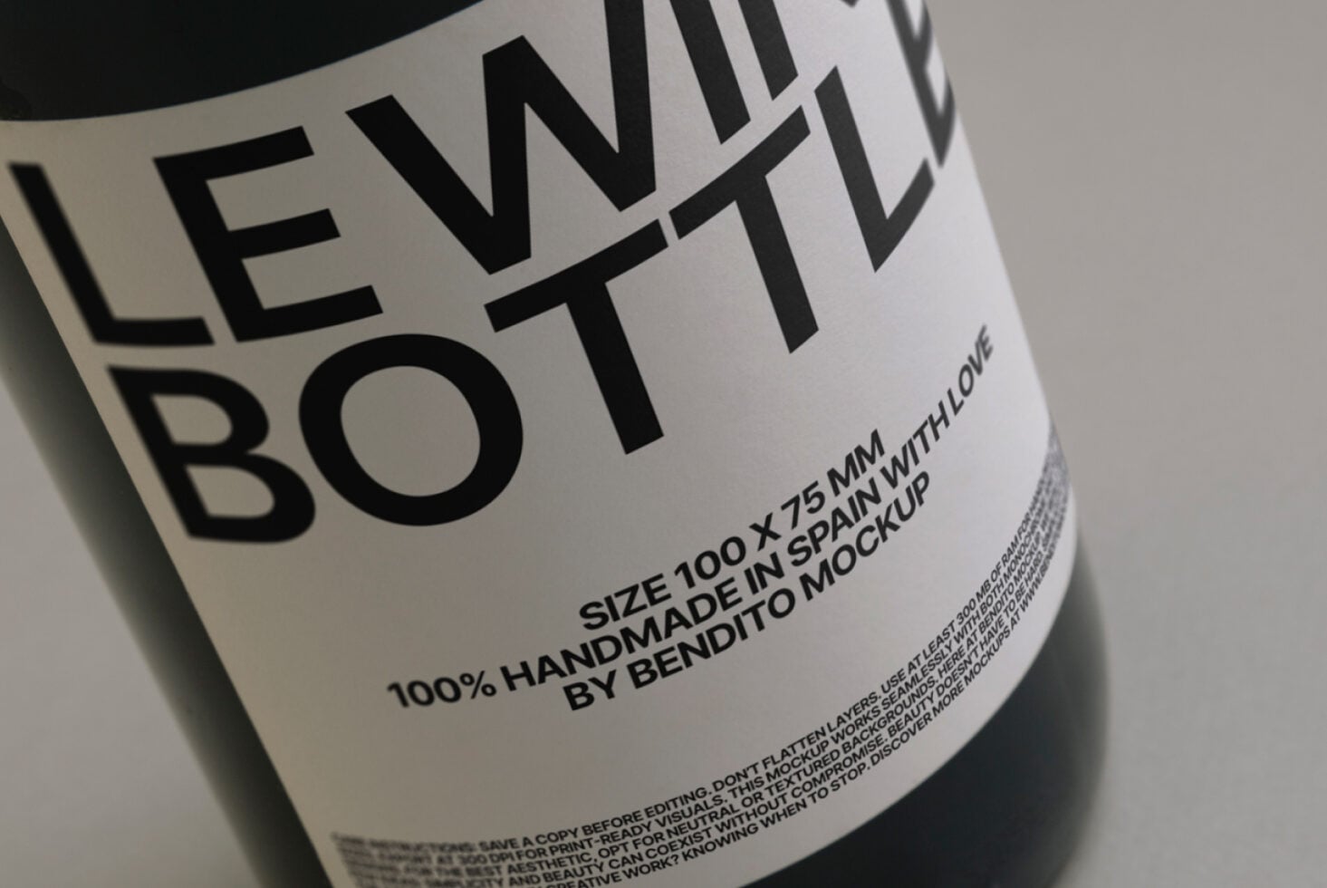 Wine bottle mockup with minimalist label design on neutral backdrop