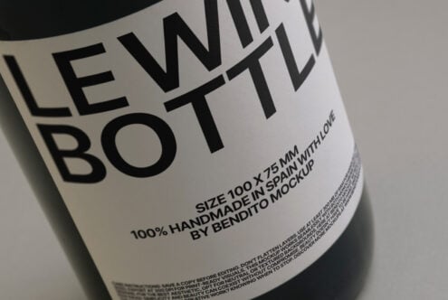 Wine bottle label mockup design featuring bold typography. Perfect for showcasing branding templates. Ideal asset for graphic designers.