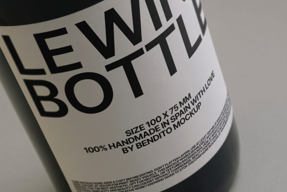 Wine bottle mockup with minimalist label design on neutral backdrop