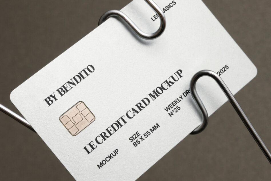 Cream colored card mockup on wire display with minimalist styling