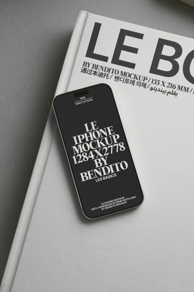 iPhone screen mockup on white book cover displaying clean black background