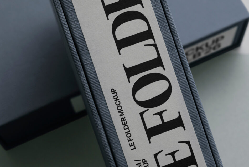 Detailed view of folder label mockup with Les Autre typography prominent