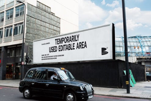 Large outdoor billboard mockup with white background on street