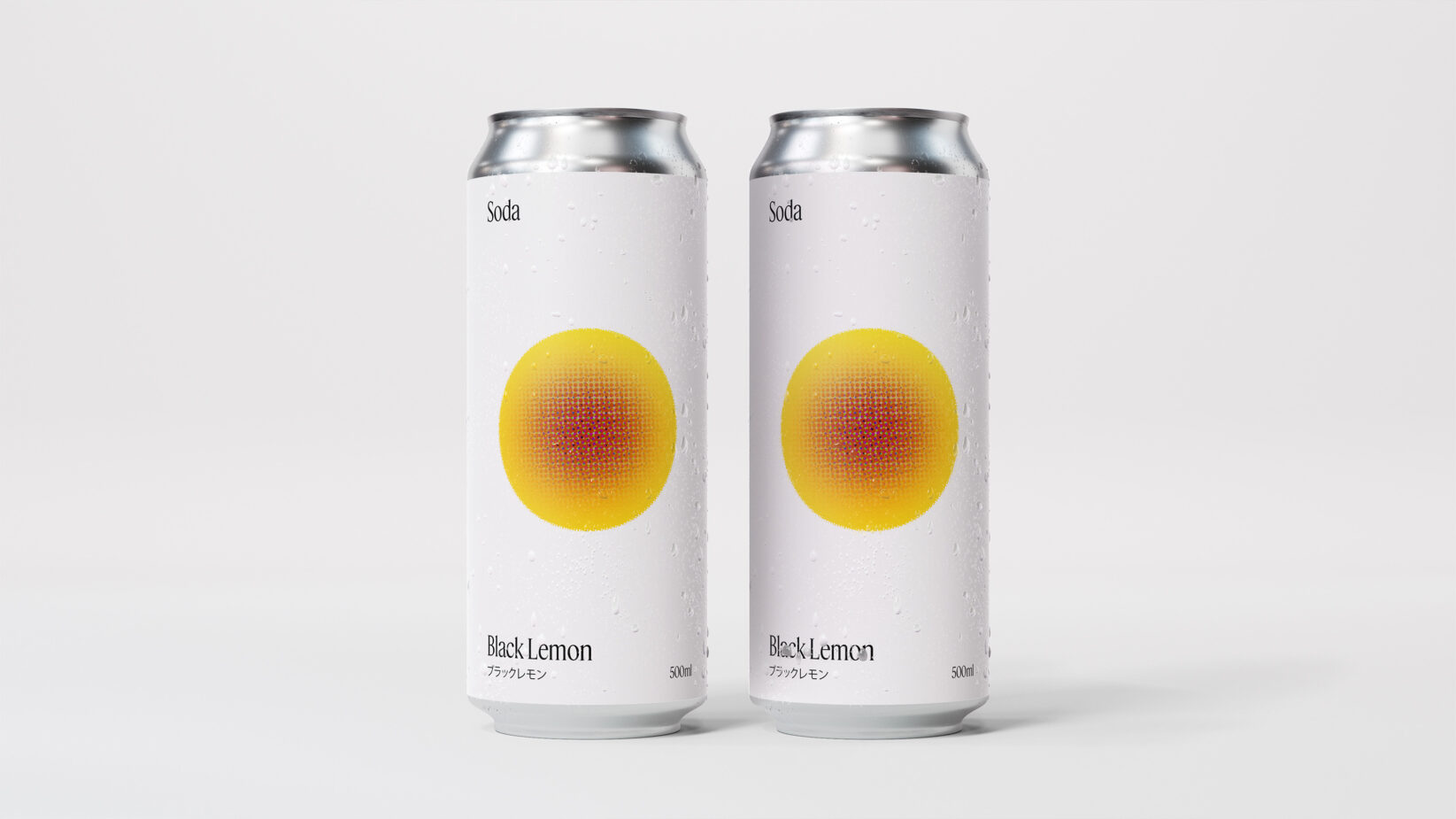 Black Lemon soda cans pair with yellow orange gradient dot artwork