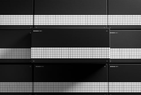 Grid pattern color reference mockup with labeled swatches on dark background