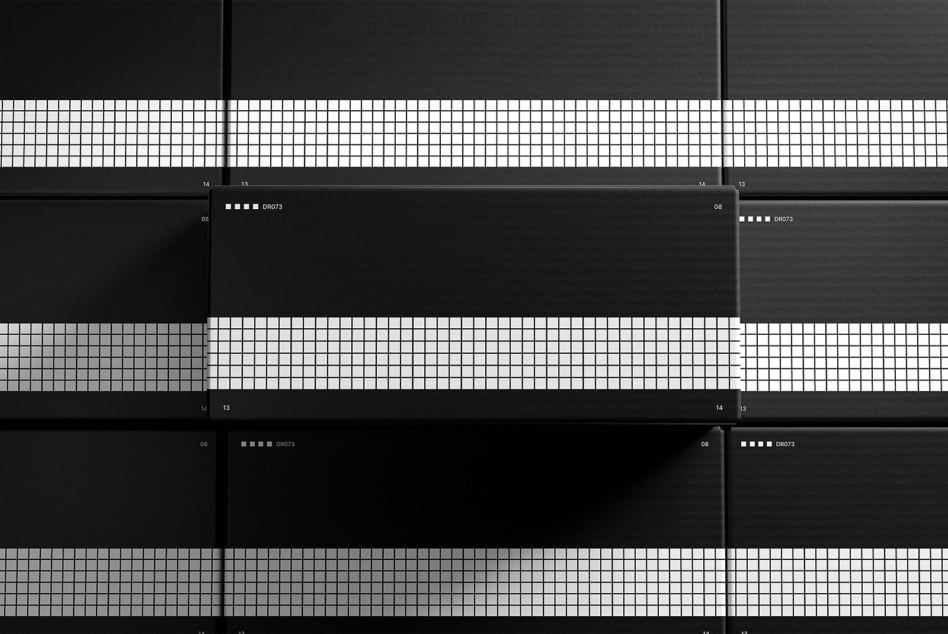 Grid pattern color reference mockup with labeled swatches on dark background