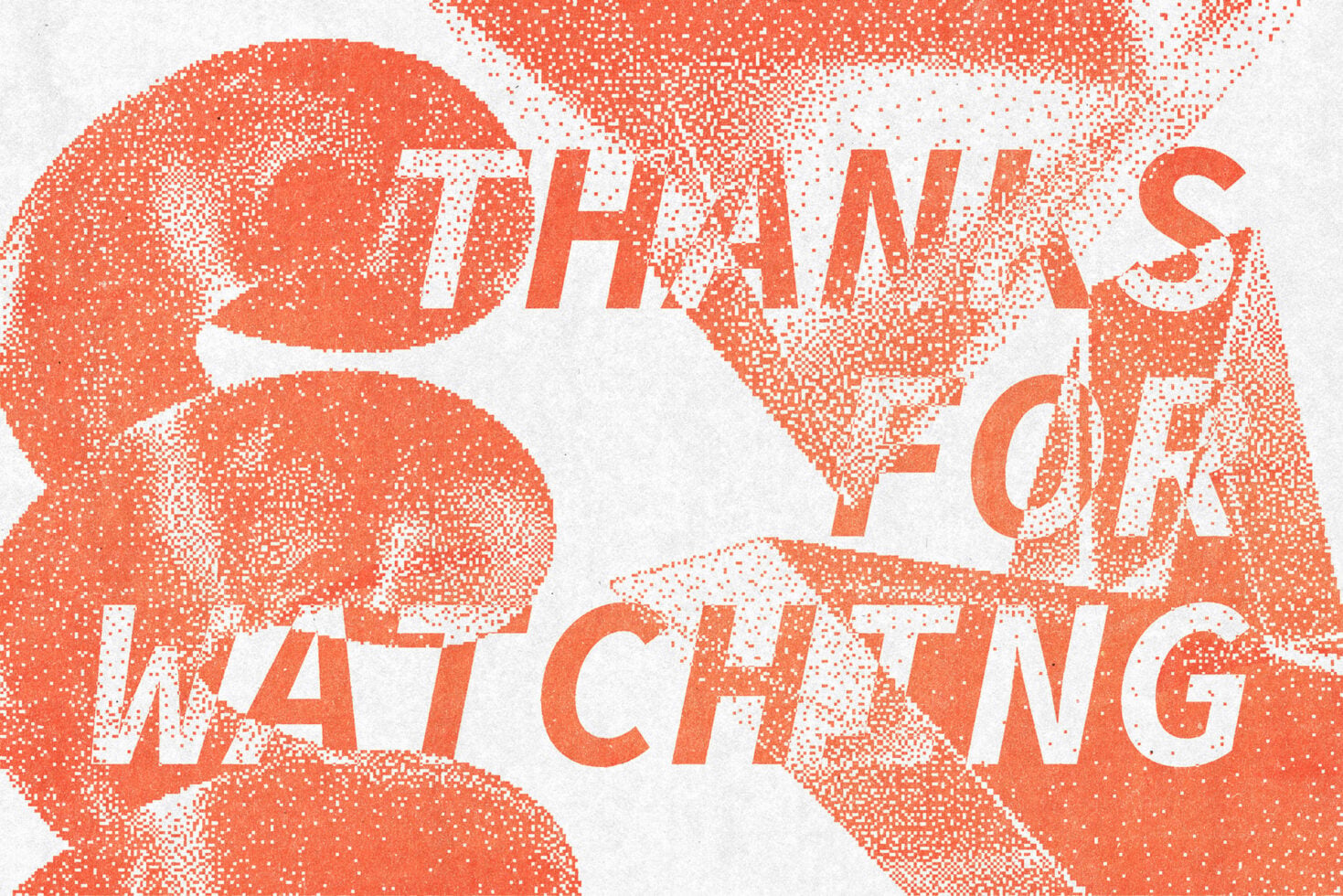 Orange pixelated circles forming retro halftone text layout on white background