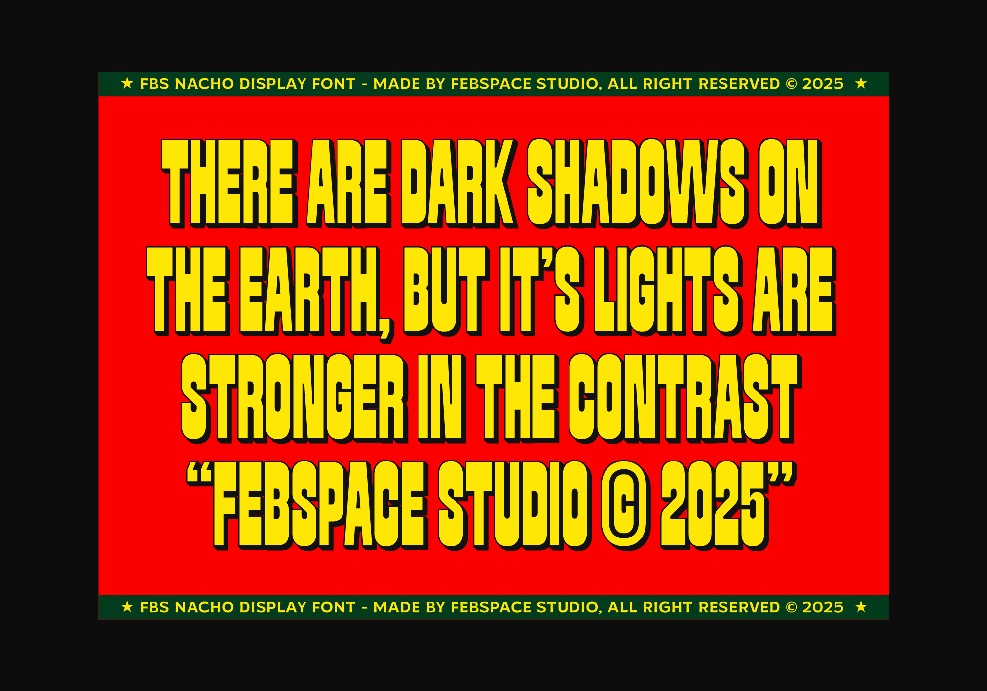 Yellow text with dark shadows on red background showcasing font contrast styling