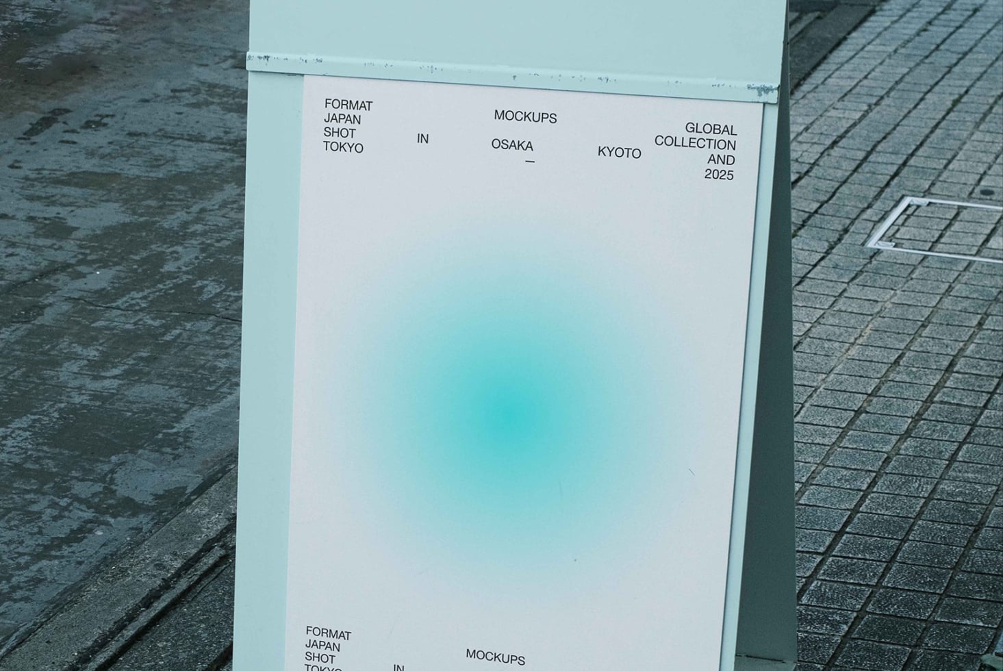 Light blue folded poster mockup with Format Japan mockups text in Tokyo Osaka Kyoto