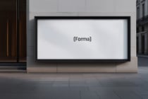 Wide horizontal billboard on concrete facade with empty white display