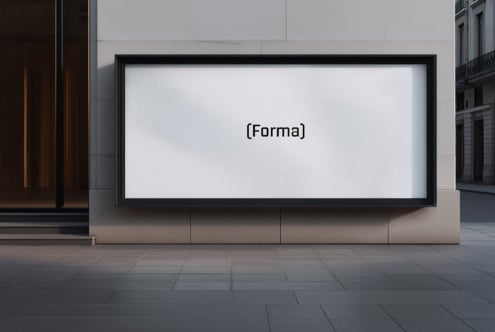 Wide horizontal billboard on concrete facade with empty white display