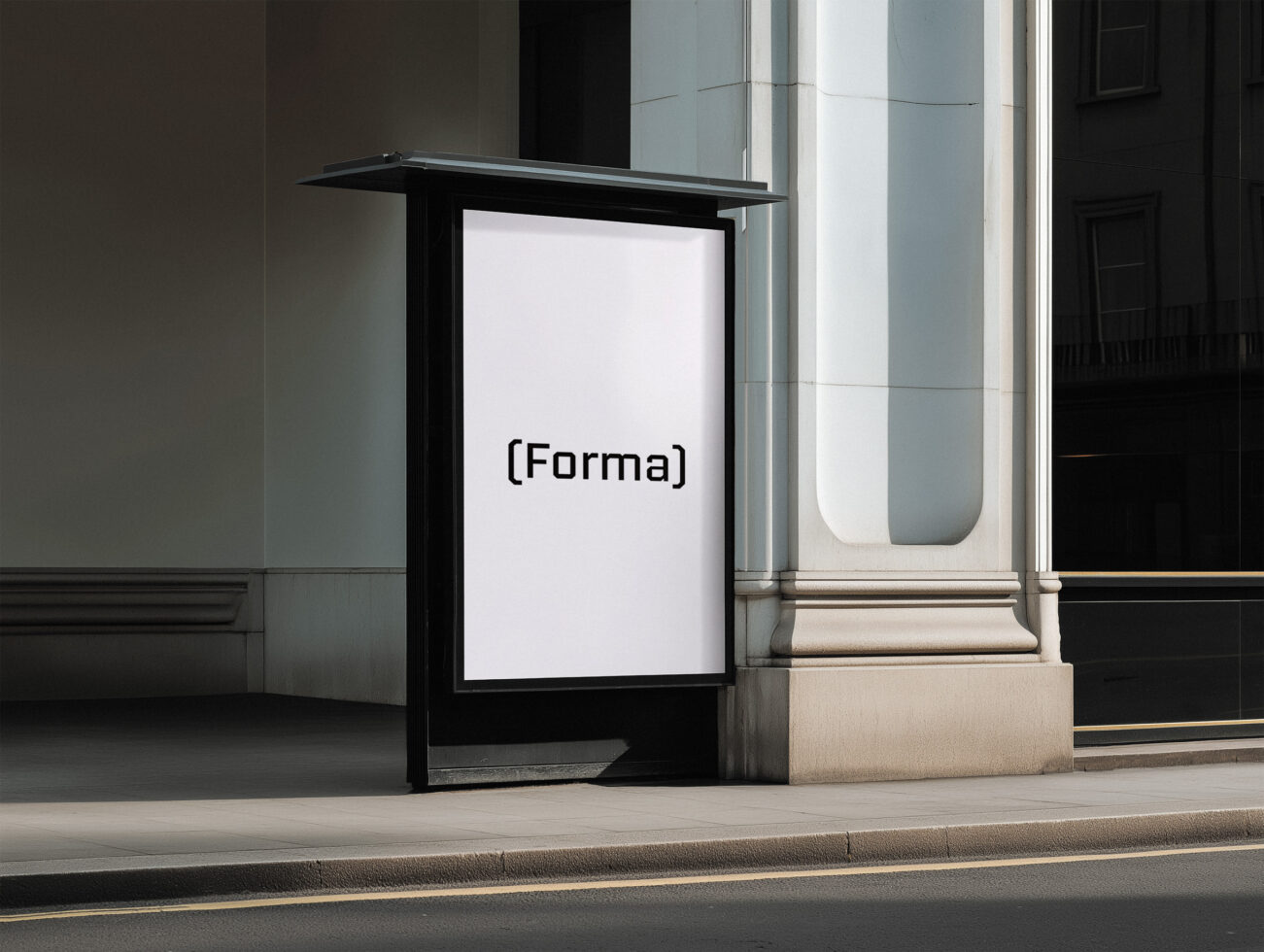 Bus shelter mockup with blank white display screen for custom branding