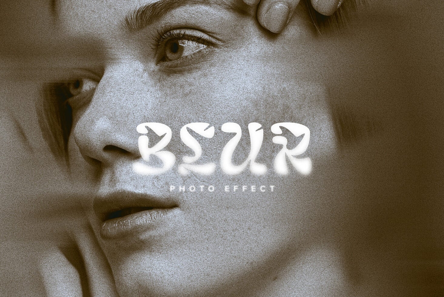 Grayscale textured portrait with white text effect overlay