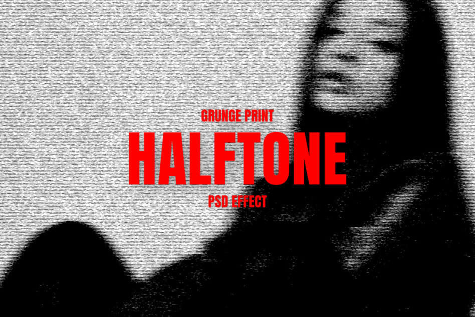 Red halftone text overlay on grainy black portrait with glitch vibe