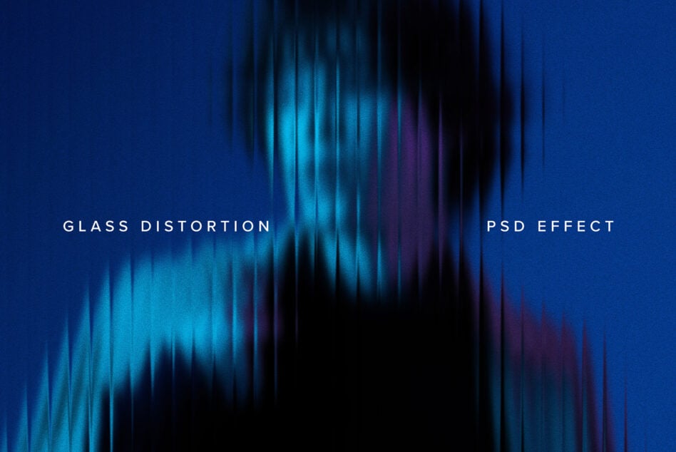 Blue neon streaks across dark background with glass distortion effect text