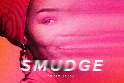 Close-up face with neon pink smudge photo effect overlay