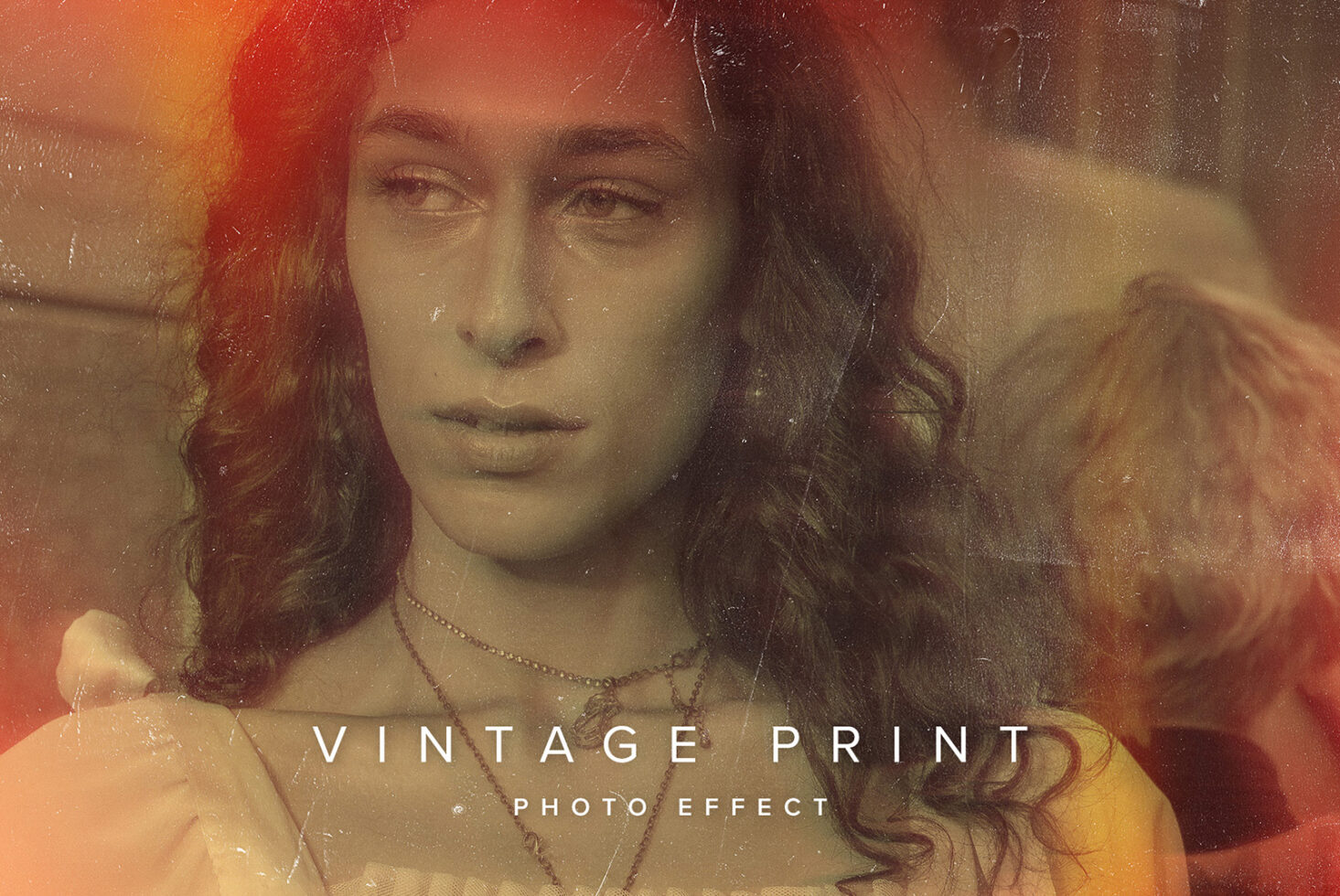 Layered portrait with warm sepia tone, grain texture, faded edges look