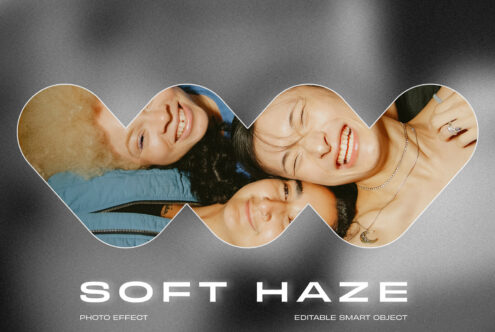 Wavy-edged circles showing close-up portraits with soft haze photo effect