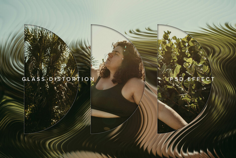 Woman in nature with wavy liquid distortion effect over three circular frames
