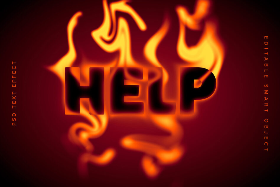 Bold orange fire text with editable smart object indicator visible