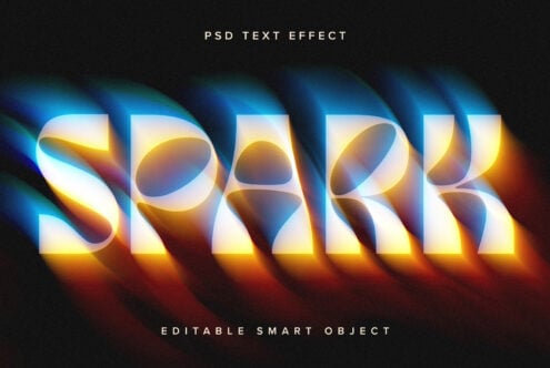 Colorful 3D text with blue glow, gold gradients, shiny beveled letters